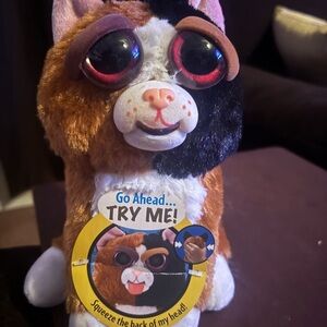 Interactive Plush Toy with Squeeze Feature - Brown, Black, and White